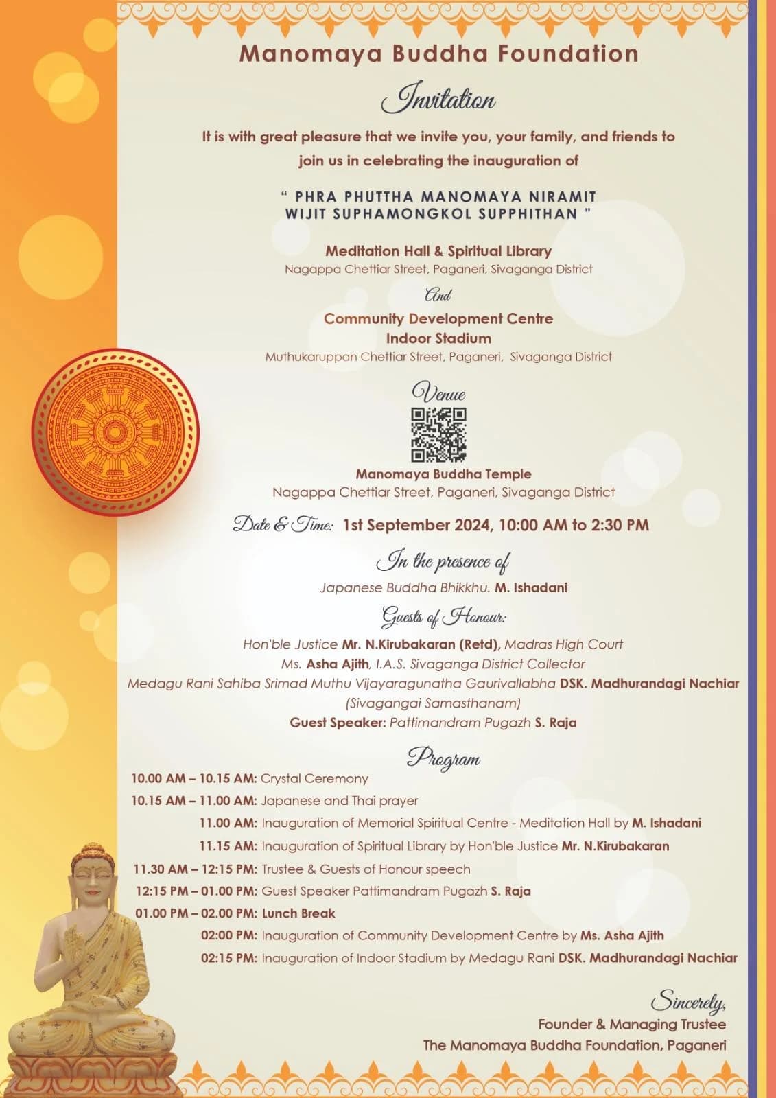 Invitation - Manomaya Buddha Foundation Inauguration of Spiritual & Educational Centres